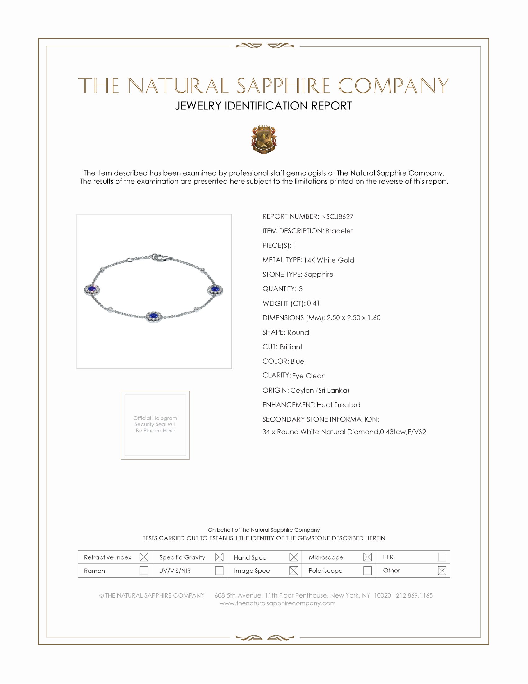 0.41 Ct.Tw. Blue Sapphire and Natural Diamond Pave Bracelet, 14K White Gold