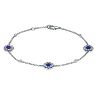 0.41 Ct.Tw. Blue Sapphire and Natural Diamond Pave Bracelet, 14K White Gold Video