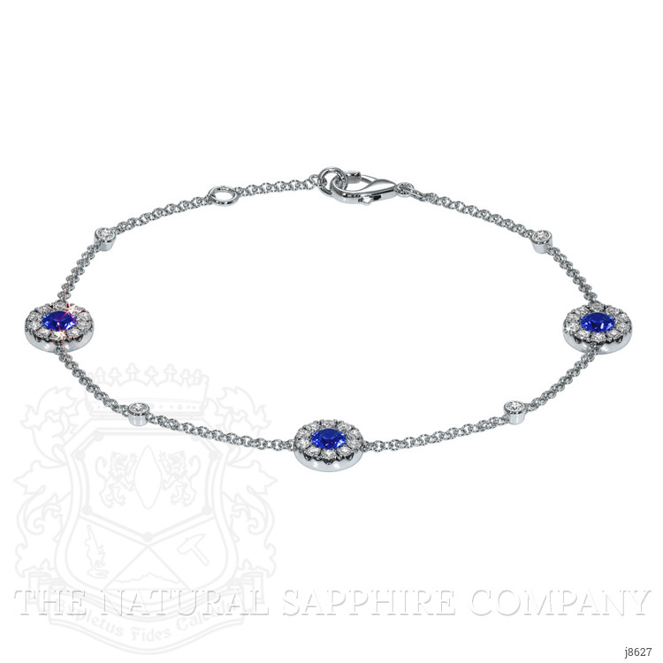 0.41 Ct.Tw. Blue Sapphire and Natural Diamond Pave Bracelet, 14K White Gold
