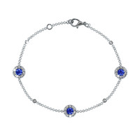 0.41 Ct.Tw. Blue Sapphire and Natural Diamond Pave Bracelet, 14K White Gold Image