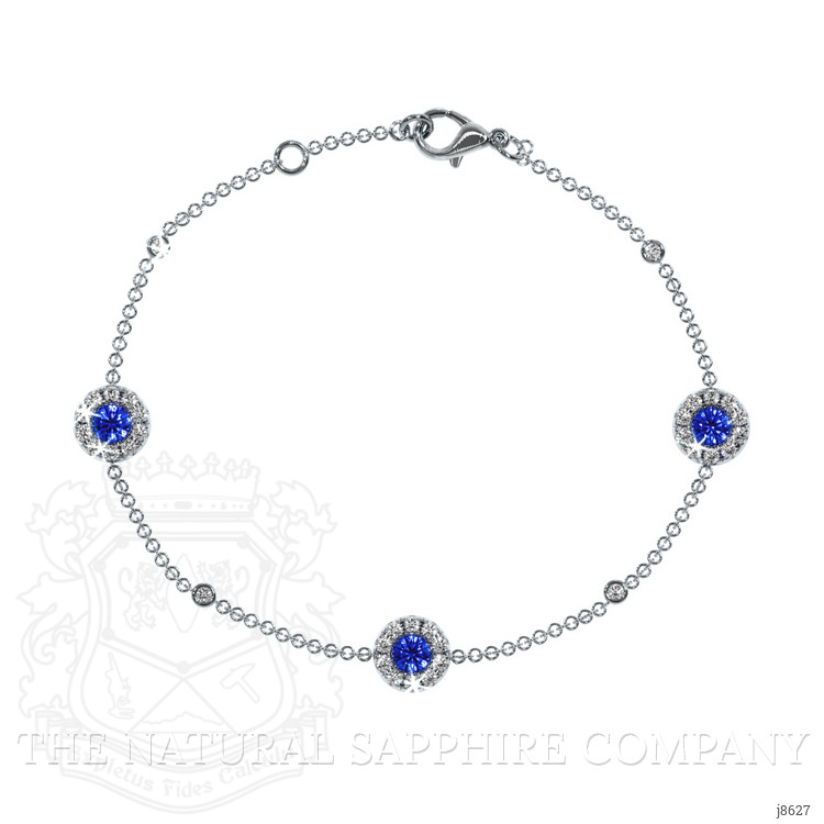 0.41 Ct.Tw. Blue Sapphire and Natural Diamond Pave Bracelet, 14K White Gold