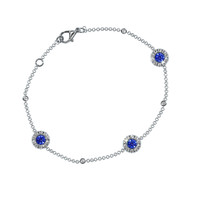0.41 Ct.Tw.Total Carat Weight Blue Sapphire and Natural Diamond Pave Bracelet, 14K White Gold Image