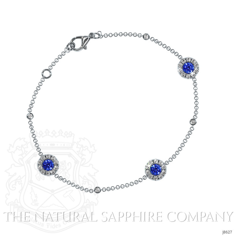 0.41 Ct.Tw. Blue Sapphire and Natural Diamond Pave Bracelet, 14K White Gold