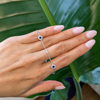 0.41&nbsp;Ct.Tw.Total Carat Weight Blue Sapphire and Natural Diamond Pave Bracelet, 14K White Gold Life Style