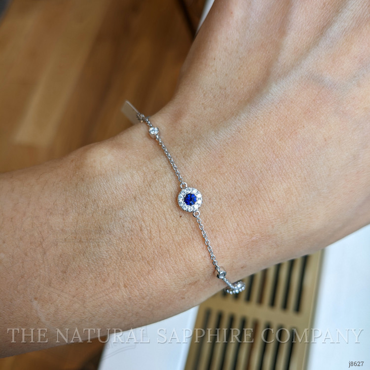 0.41 Ct.Tw. Blue Sapphire and Natural Diamond Pave Bracelet, 14K White Gold