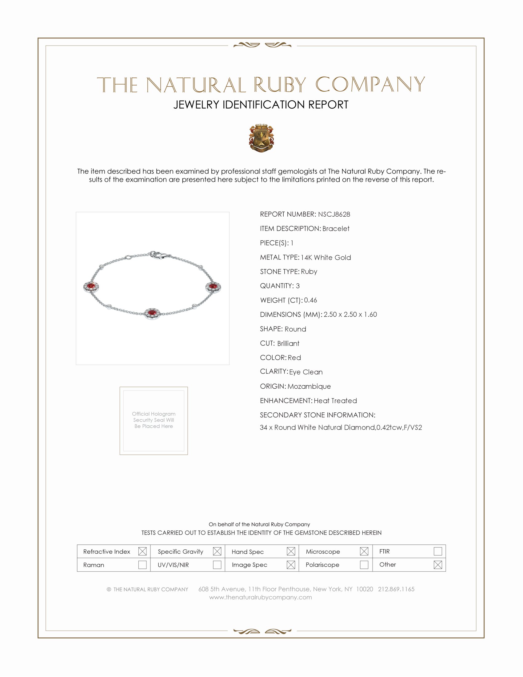 0.46 Ct.Tw. Ruby and Natural Diamond Pave Bracelet, 14K White Gold