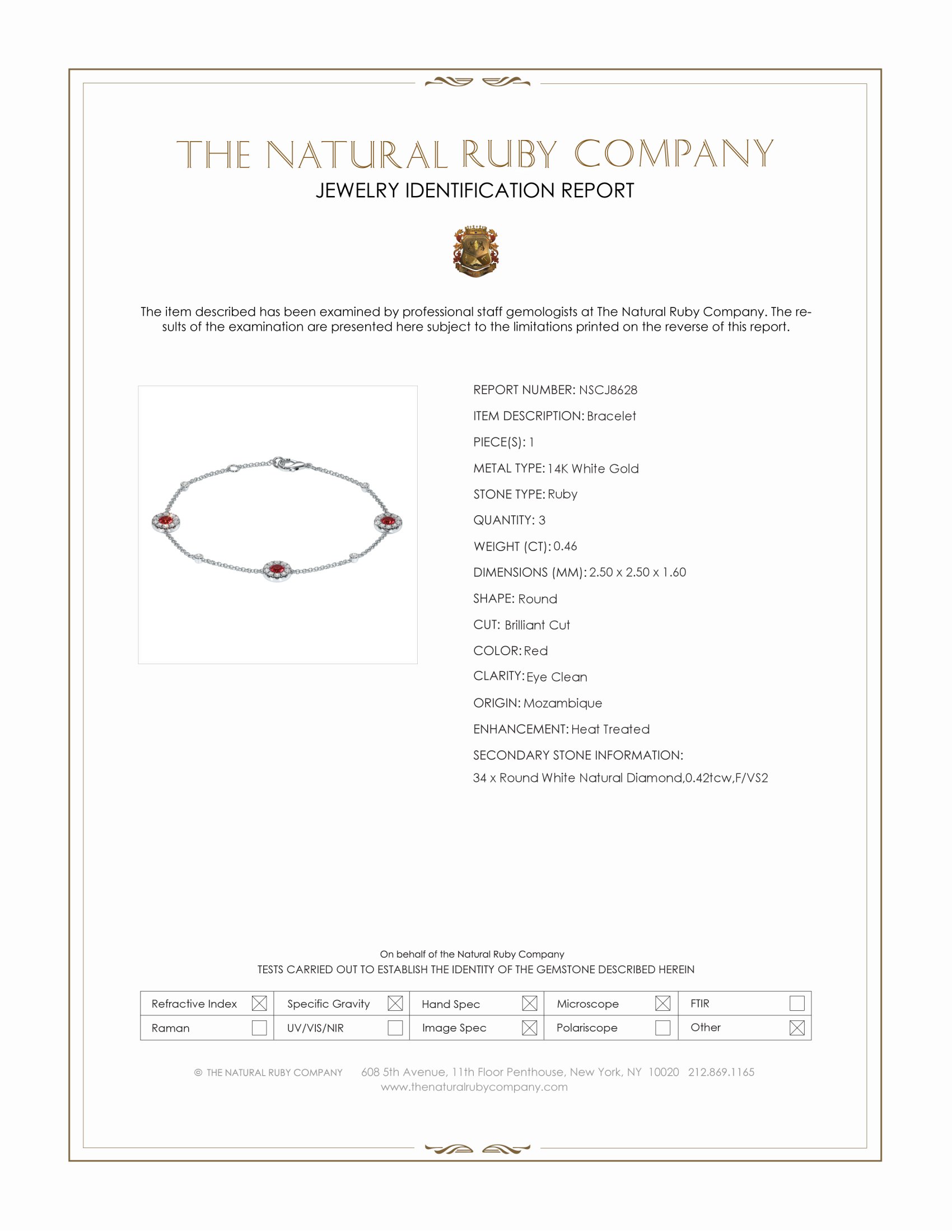 0.46 Ct.Tw. Ruby and Natural Diamond Pave Bracelet, 14K White Gold