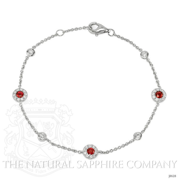 0.46 Ct.Tw. Ruby Natural Diamond Pave Bracelet, 14K White Gold
