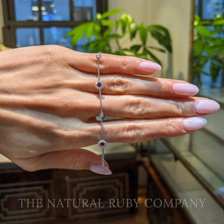 0.46 Ct.Tw. Ruby and Natural Diamond Pave Bracelet, 14K White Gold