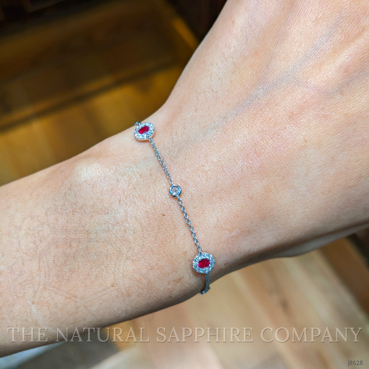 0.46 Ct.Tw. Ruby and Natural Diamond Pave Bracelet, 14K White Gold