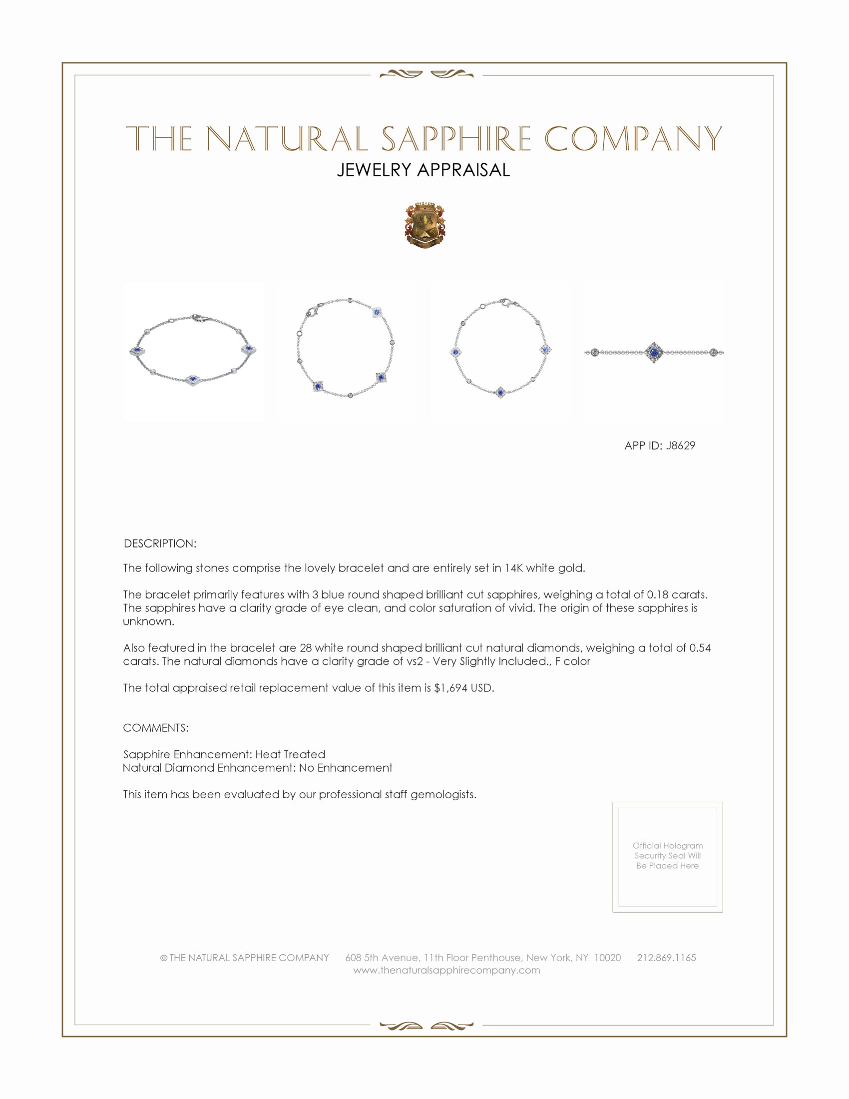 0.18 Ct.Tw. Blue Sapphire and Natural Diamond Halo Bracelet, 14K White Gold