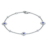 0.18 Ct.Tw.Total Carat Weight Blue Sapphire and Natural Diamond Halo Bracelet, 14K White Gold Video