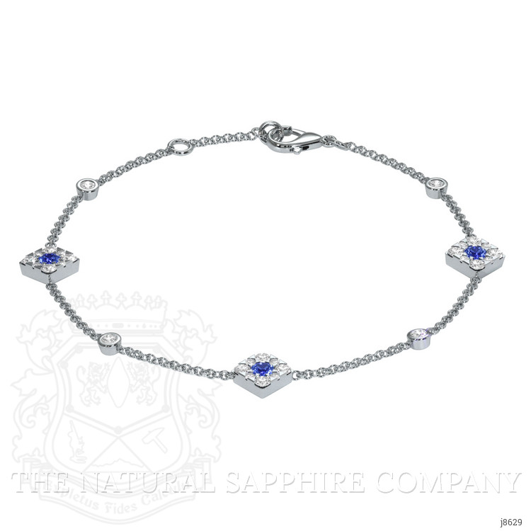 0.18 Ct.Tw. Blue Sapphire and Natural Diamond Halo Bracelet, 14K White Gold