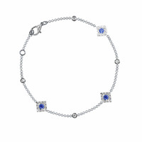 0.18 Ct.Tw.Total Carat Weight Blue Sapphire and Natural Diamond Halo Bracelet, 14K White Gold Image
