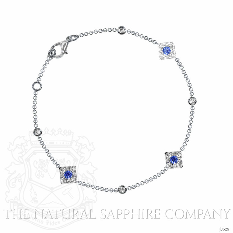 0.18 Ct.Tw. Blue Sapphire and Natural Diamond Halo Bracelet, 14K White Gold