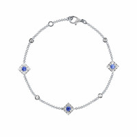 0.18 Ct.Tw.Total Carat Weight Blue Sapphire and Natural Diamond Halo Bracelet, 14K White Gold Image