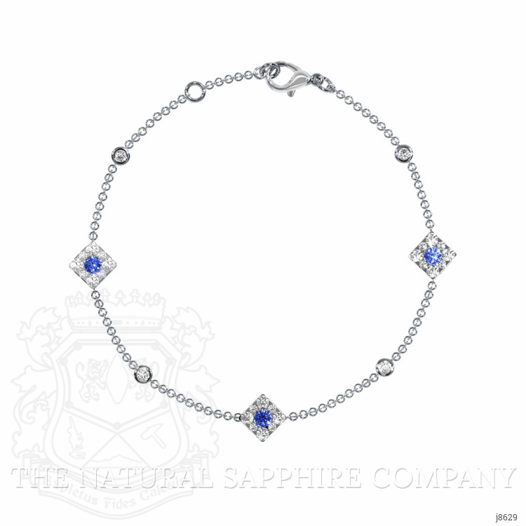 0.18 Ct.Tw. Blue Sapphire and Natural Diamond Halo Bracelet, 14K White Gold
