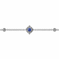 0.18 Ct.Tw. Blue Sapphire and Natural Diamond Halo Bracelet, 14K White Gold Image