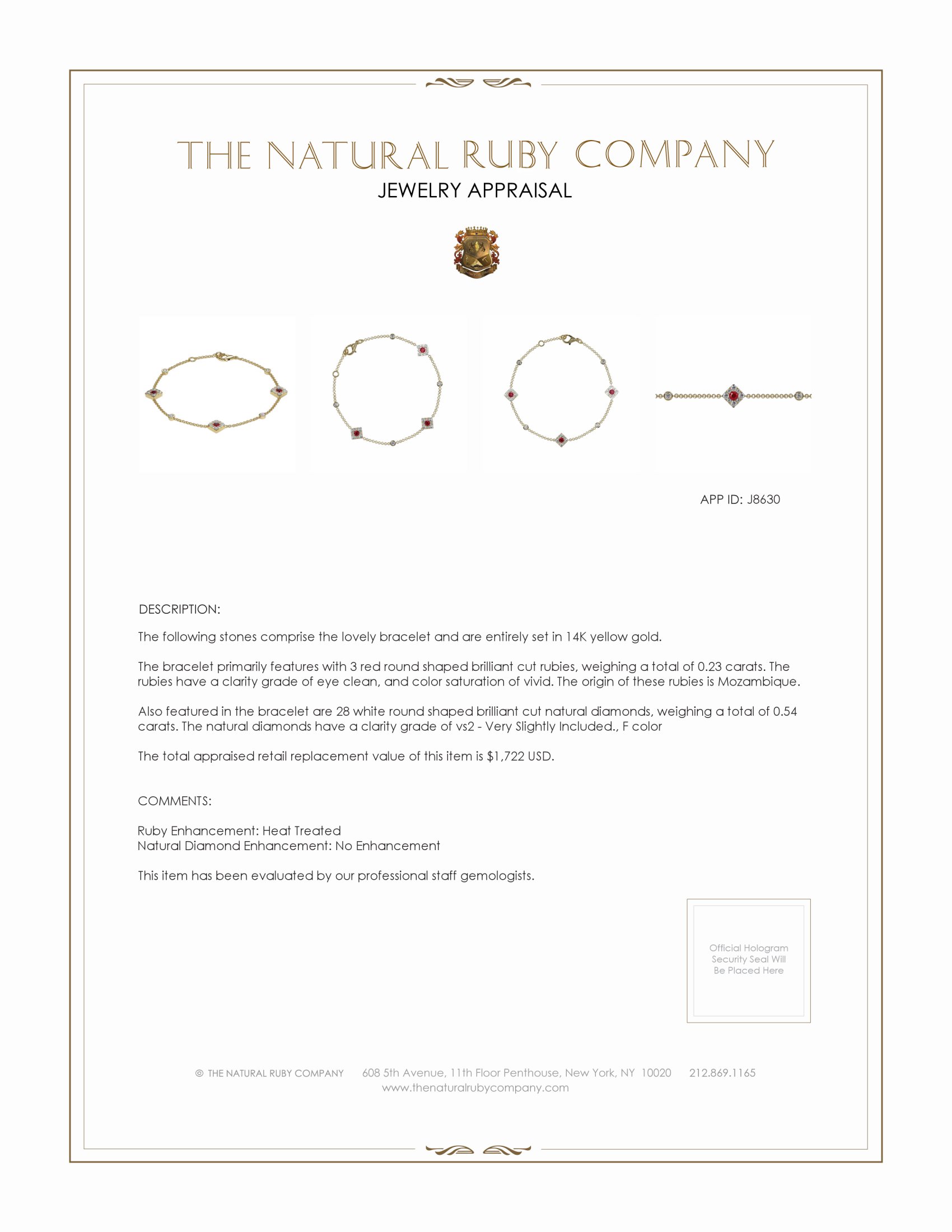 0.23 Ct.Tw. Ruby Natural Diamond Halo Bracelet, 14K Yellow Gold