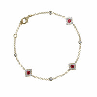 0.23 Ct.Tw. Ruby Natural Diamond Halo Bracelet, 14K Yellow Gold Image