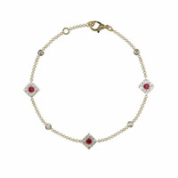 0.23 Ct.Tw. Ruby Natural Diamond Halo Bracelet, 14K Yellow Gold Image