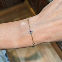 0.23&nbsp;Ct.Tw.Total Carat Weight Ruby and Natural Diamond Halo Bracelet, 14K Yellow Gold Life Style