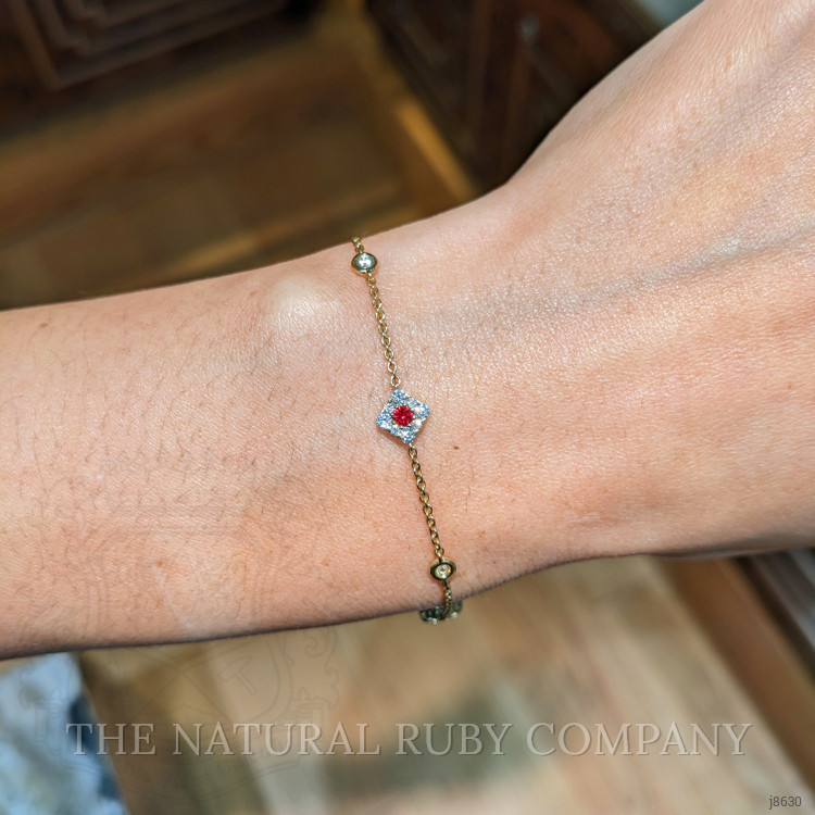 0.23 Ct.Tw. Ruby and Natural Diamond Halo Bracelet, 14K Yellow Gold
