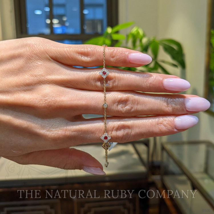 0.23 Ct.Tw. Ruby and Natural Diamond Halo Bracelet, 14K Yellow Gold