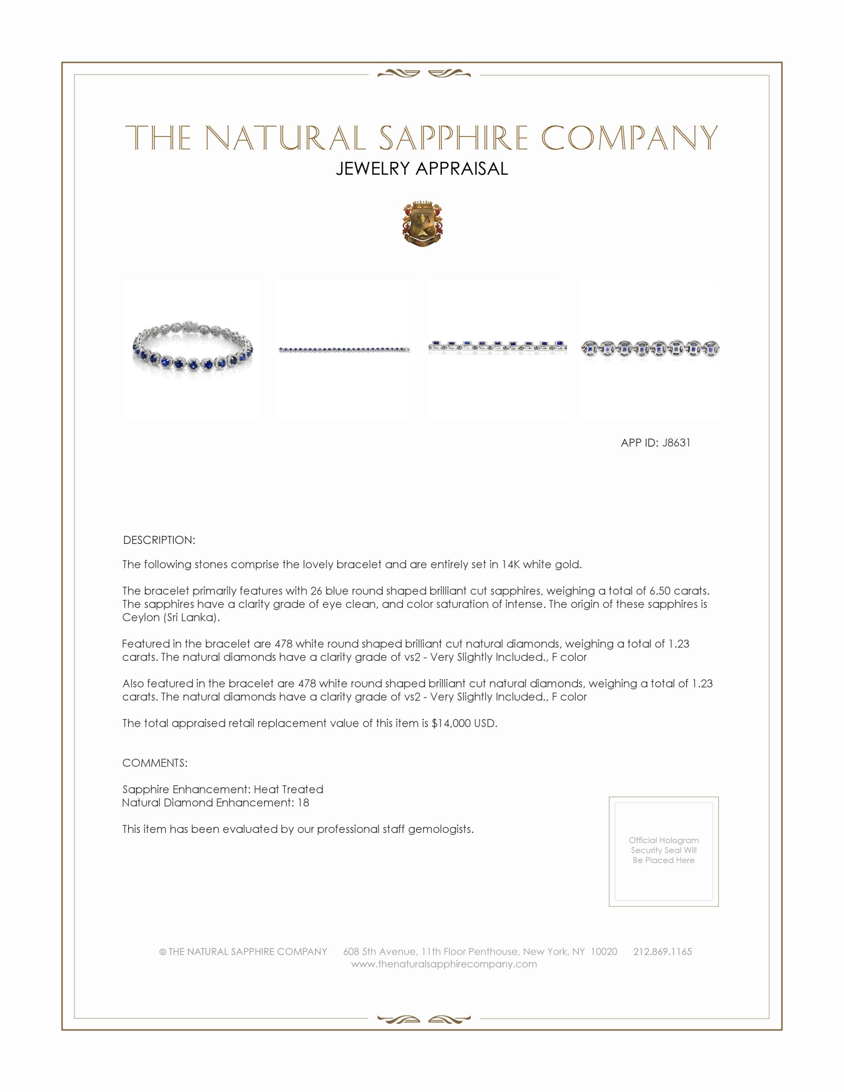 6.50 Ct.Tw. Blue Sapphire and Natural Diamond Pave Bracelet, 14K White Gold