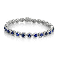6.50 Ct.Tw. Blue Sapphire and Natural Diamond Pave Bracelet, 14K White Gold Video