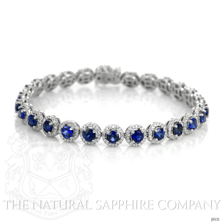 6.50 Ct.Tw. Blue Sapphire and Natural Diamond Pave Bracelet, 14K White Gold