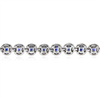 6.50 Ct.Tw. Blue Sapphire and Natural Diamond Pave Bracelet, 14K White Gold Image