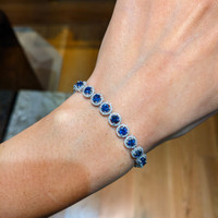 6.50 Ct.Tw.Total Carat Weight Blue Sapphire and Natural Diamond Pave Bracelet, 14K White Gold Life Style