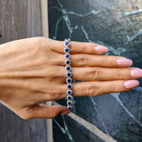 6.50&nbsp;Ct.Tw.Total Carat Weight Blue Sapphire and Natural Diamond Pave Bracelet, 14K White Gold Life Style