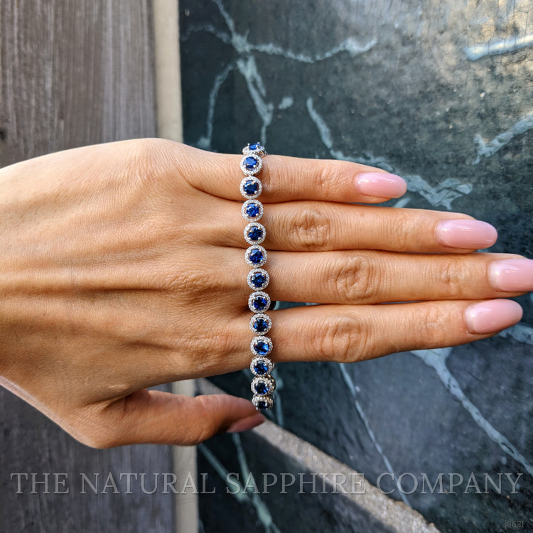 6.50 Ct.Tw. Blue Sapphire and Natural Diamond Pave Bracelet, 14K White Gold