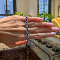 6.50&nbsp;Ct.Tw.Total Carat Weight Blue Sapphire and Natural Diamond Pave Bracelet, 14K White Gold Life Style