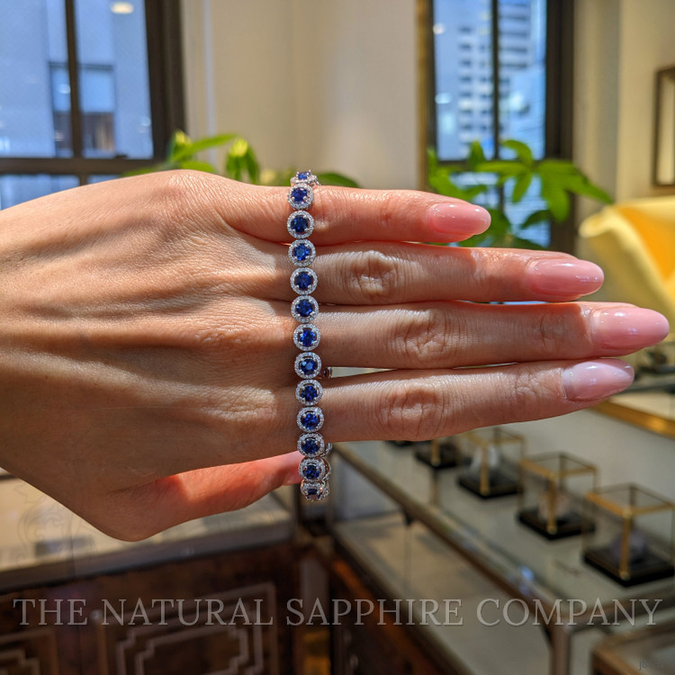 6.50 Ct.Tw. Blue Sapphire and Natural Diamond Pave Bracelet, 14K White Gold