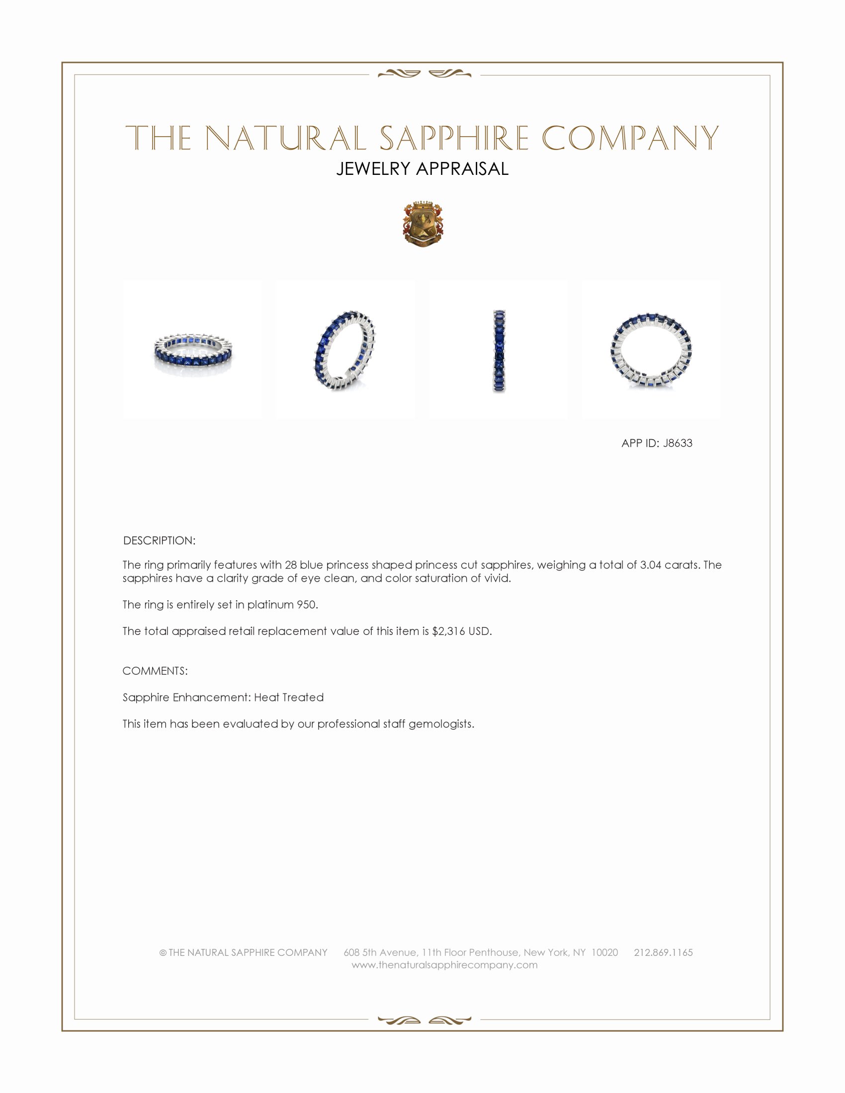 3.04 Ct. Blue Sapphire Accent Stones Ring, Platinum 950