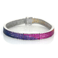26.78 Ct.Tw. Multi Color Sapphire Tennis/Line Bracelet, 18K White Gold Video