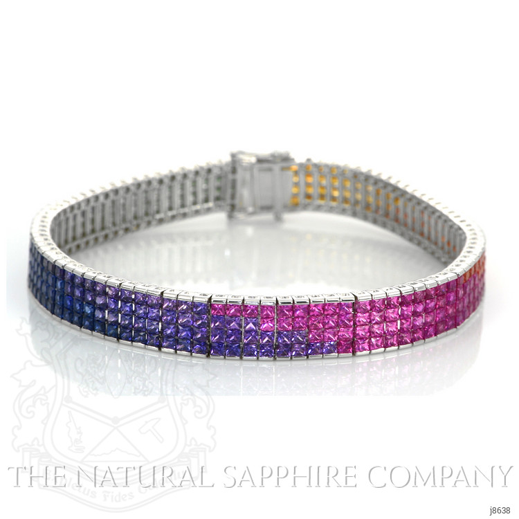 26.78 Ct.Tw. Multi Color Sapphire Tennis/Line Bracelet, 18K White Gold