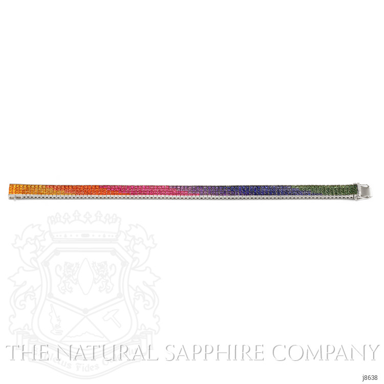 26.78 Ct.Tw. Multi Color Sapphire Tennis/Riviere Bracelet, 18K White Gold