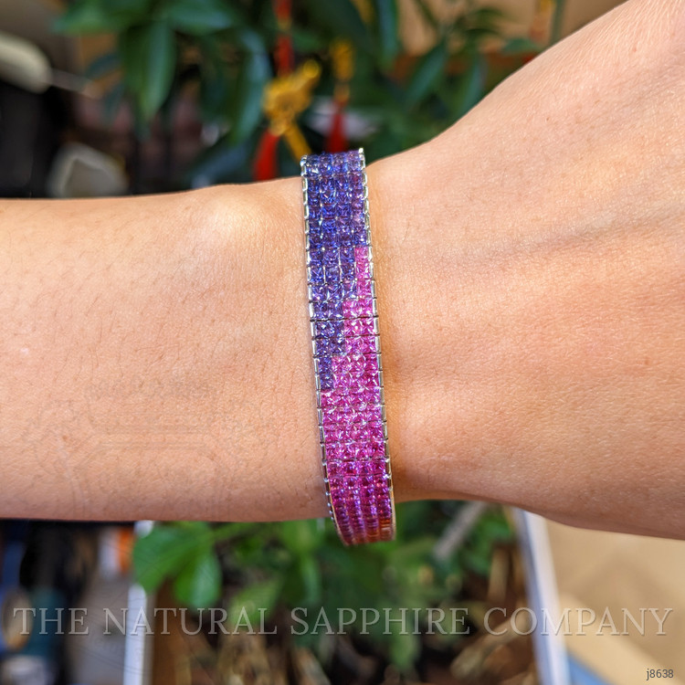 26.78 Ct.Tw. Multi Color Sapphire Tennis/Line Bracelet, 18K White Gold