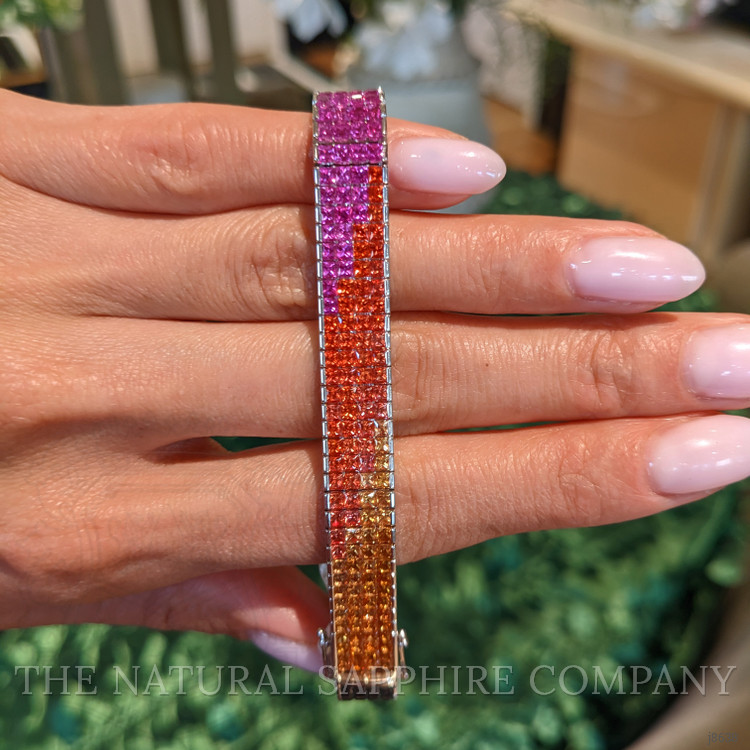 26.78 Ct.Tw. Multi Color Sapphire Tennis/Line Bracelet, 18K White Gold
