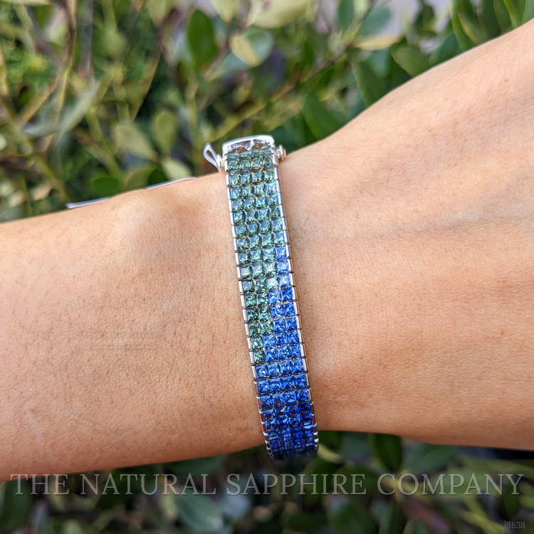 26.78 Ct.Tw. Multi Color Sapphire Tennis/Line Bracelet, 18K White Gold