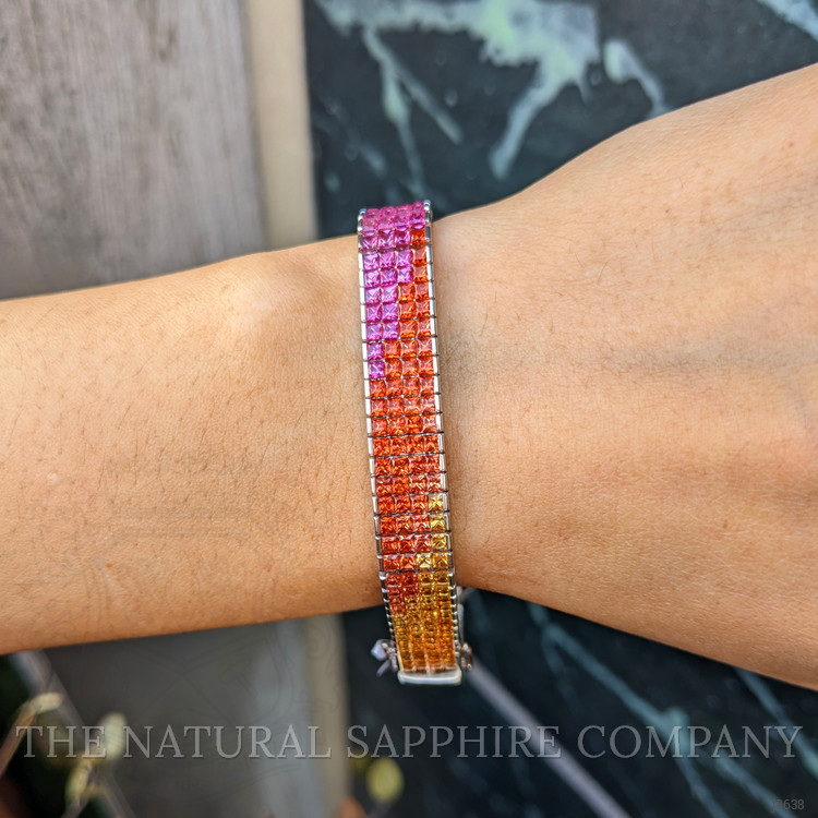 26.78 Ct.Tw. Multi Color Sapphire Tennis/Line Bracelet, 18K White Gold