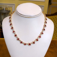 17.00 Ct. Ruby and Diamond Necklace, 18K Yellow Gold Life Style