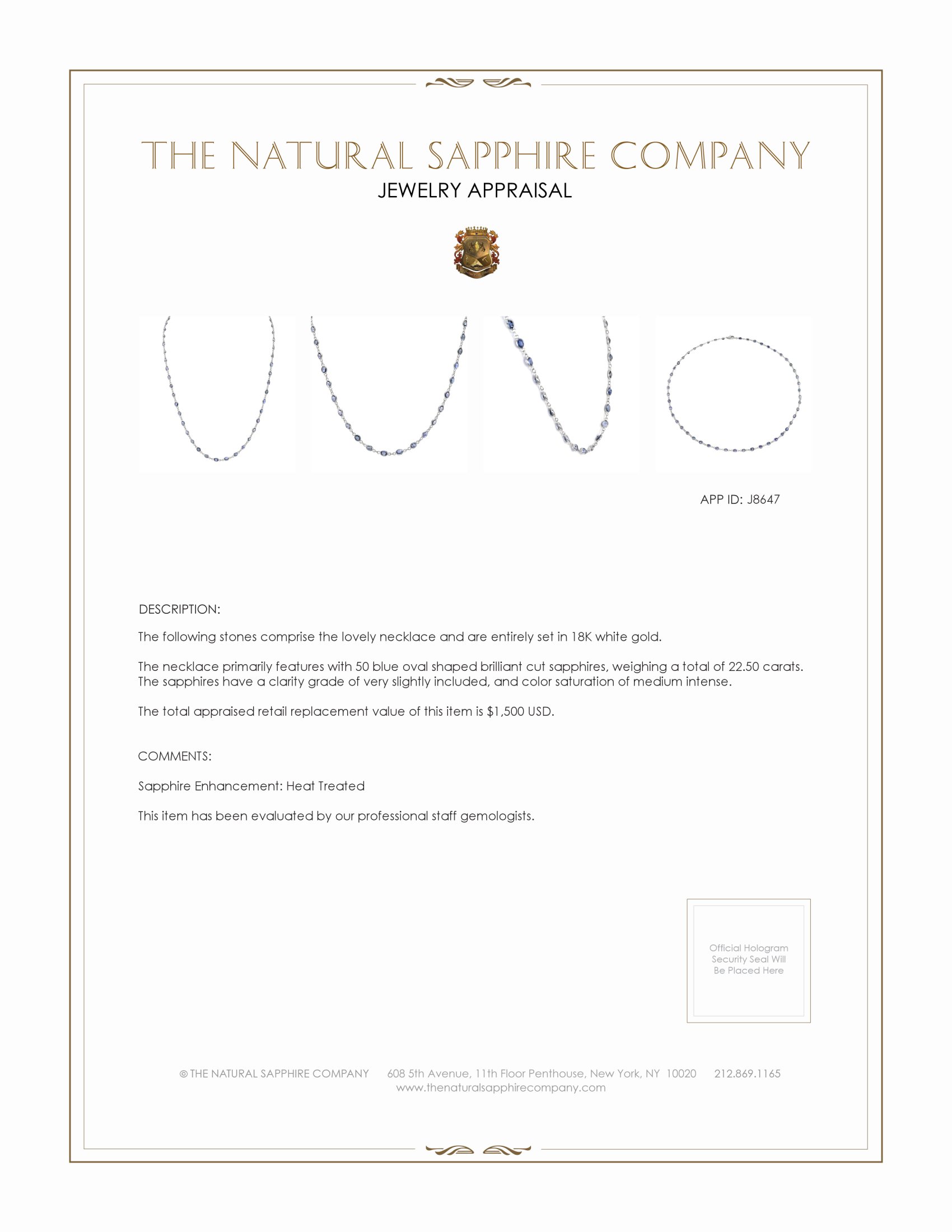 22.50 Ct. Blue Sapphire Accent Stones Necklace, 18K White Gold