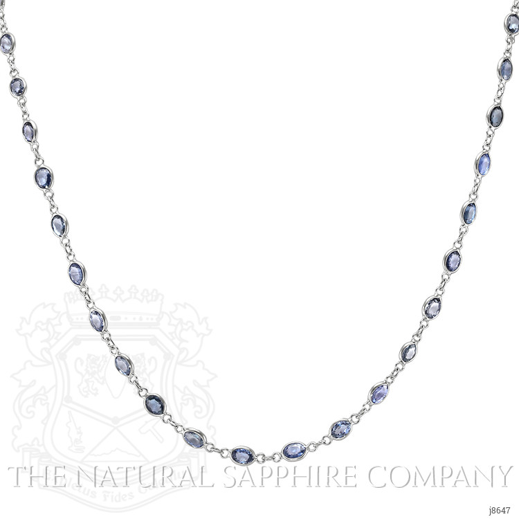 22.50 Ct. Blue Sapphire Accent Stones Necklace, 18K White Gold