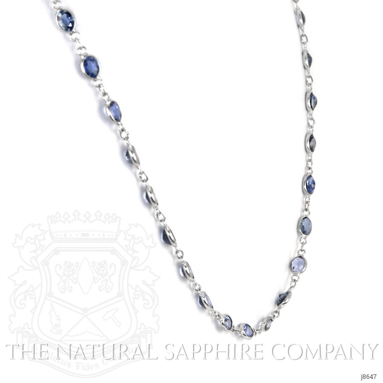 22.50 Ct. Blue Sapphire Accent Stones Necklace, 18K White Gold