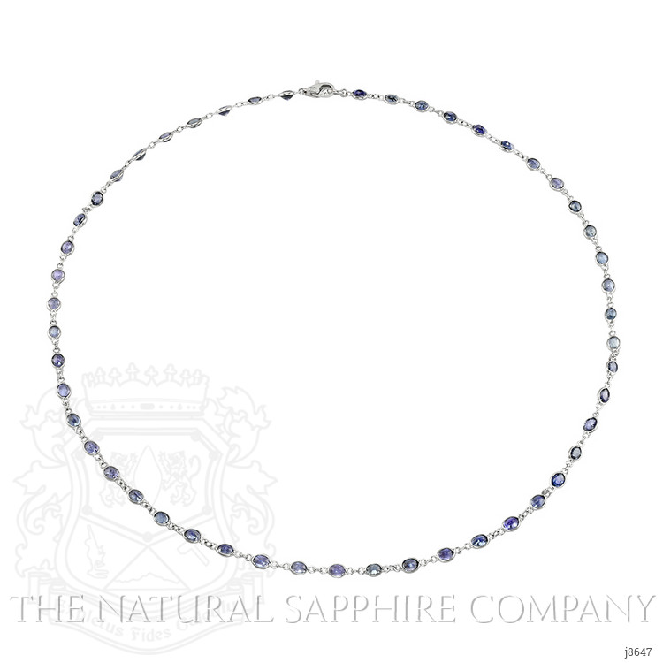 22.50 Ct. Blue Sapphire Accent Stones Necklace, 18K White Gold